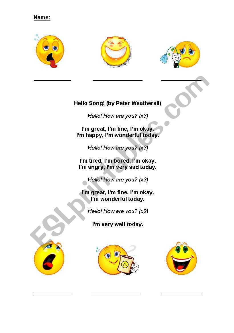 Feelings song worksheet