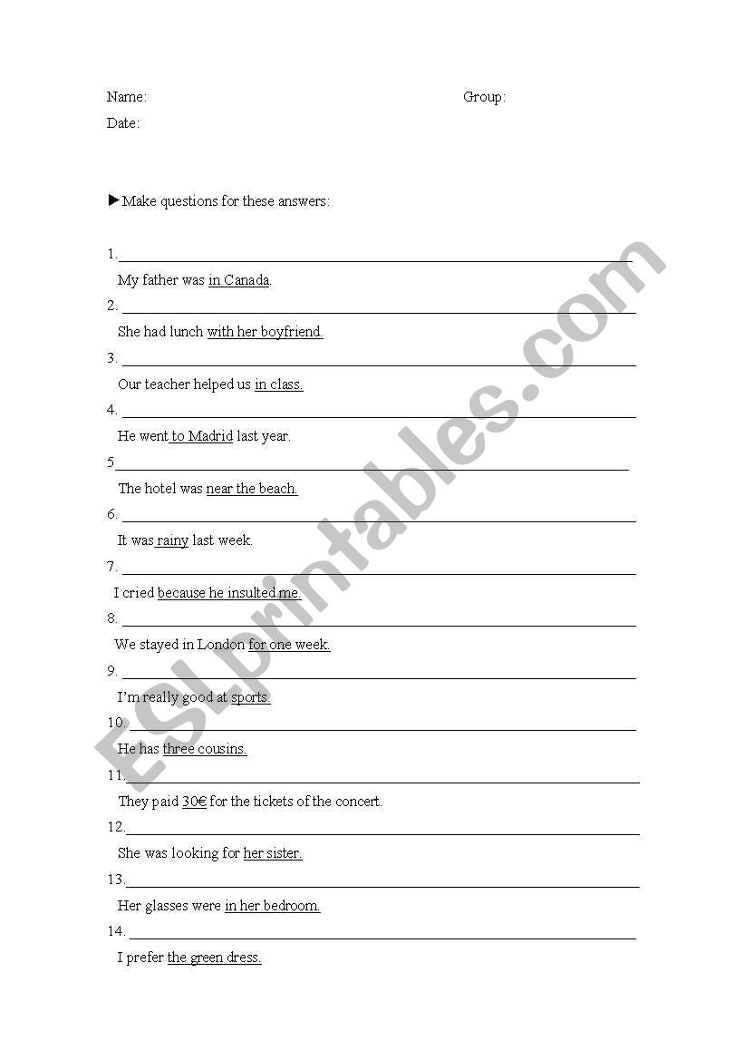 questions for given answers worksheet