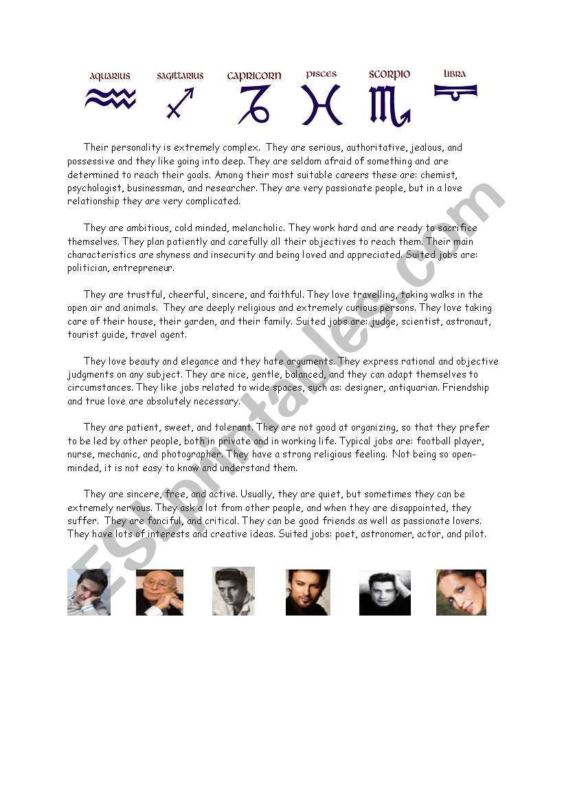 horoscopes worksheet