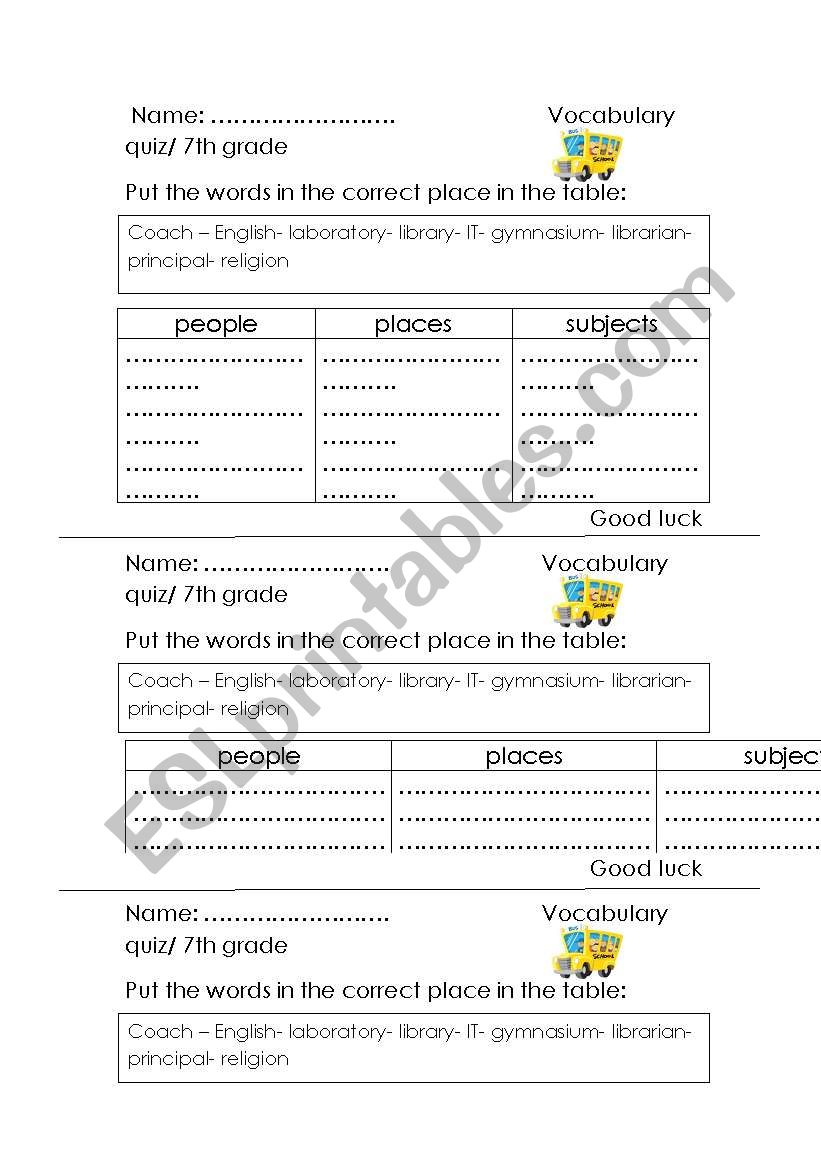 at school worksheet