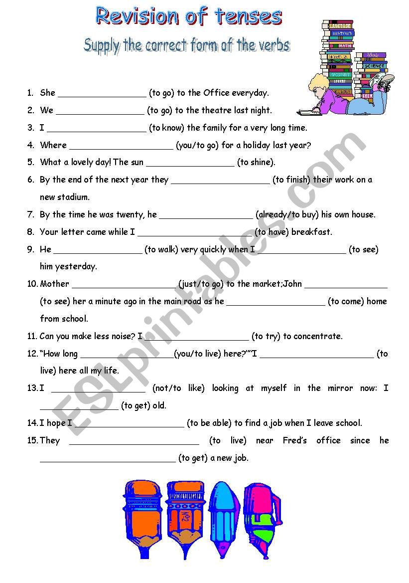 review on verb sentences worksheet