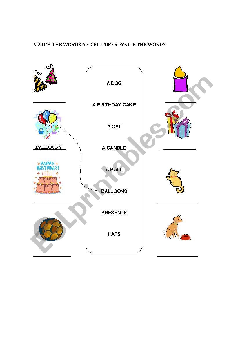 Match the words and pictures worksheet