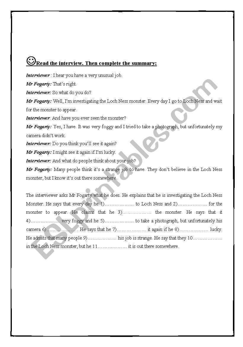 reported speech worksheet