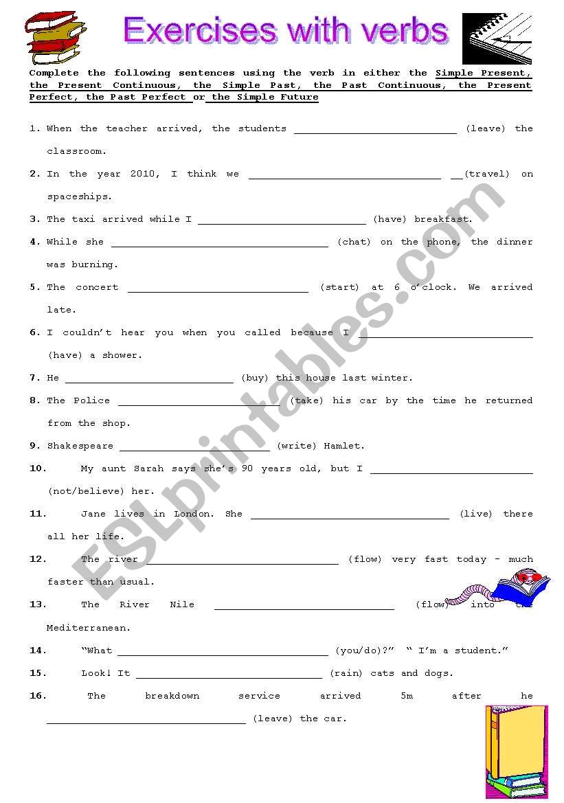 review on verbs worksheet