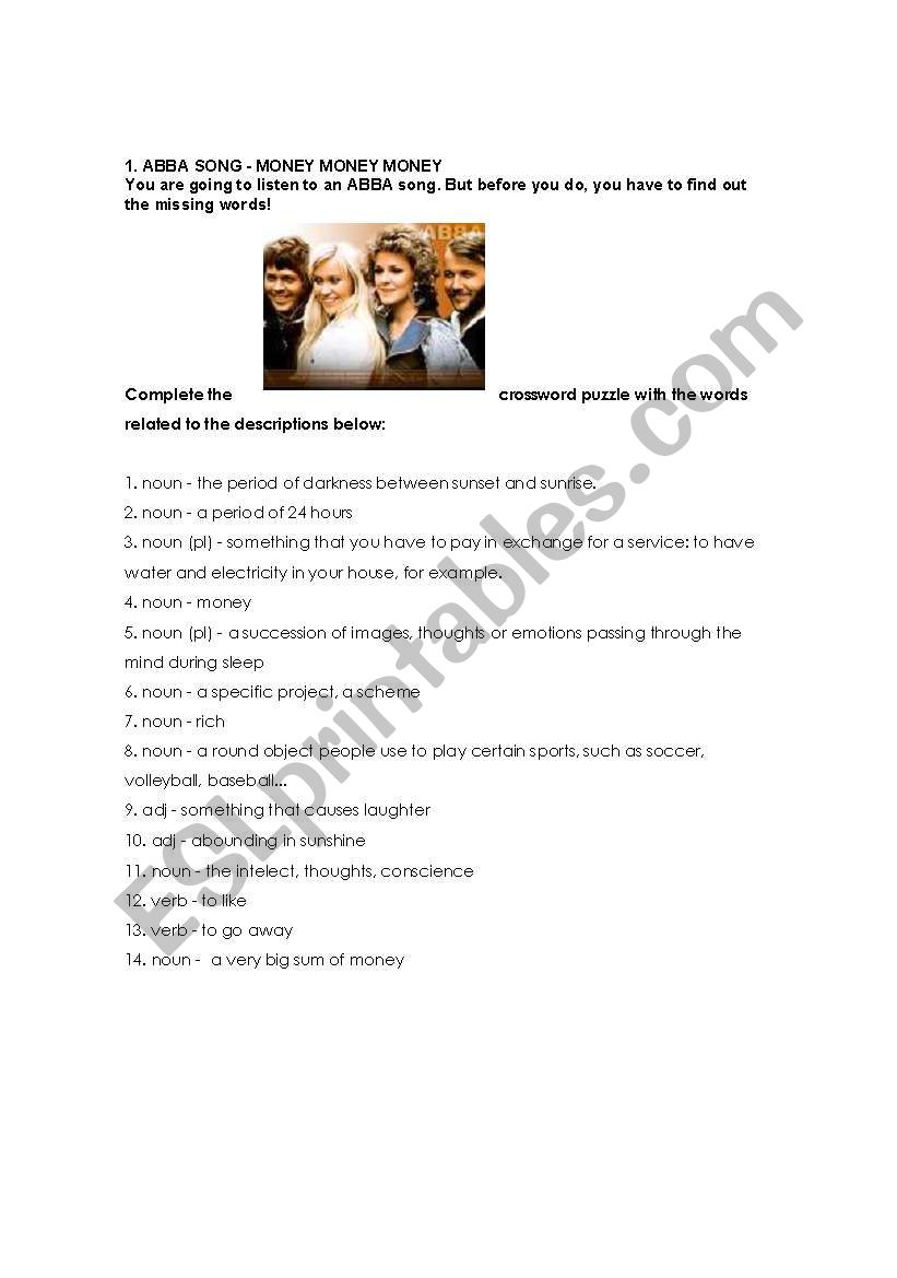 ABBA - MONEY, MONEY, MONEY worksheet