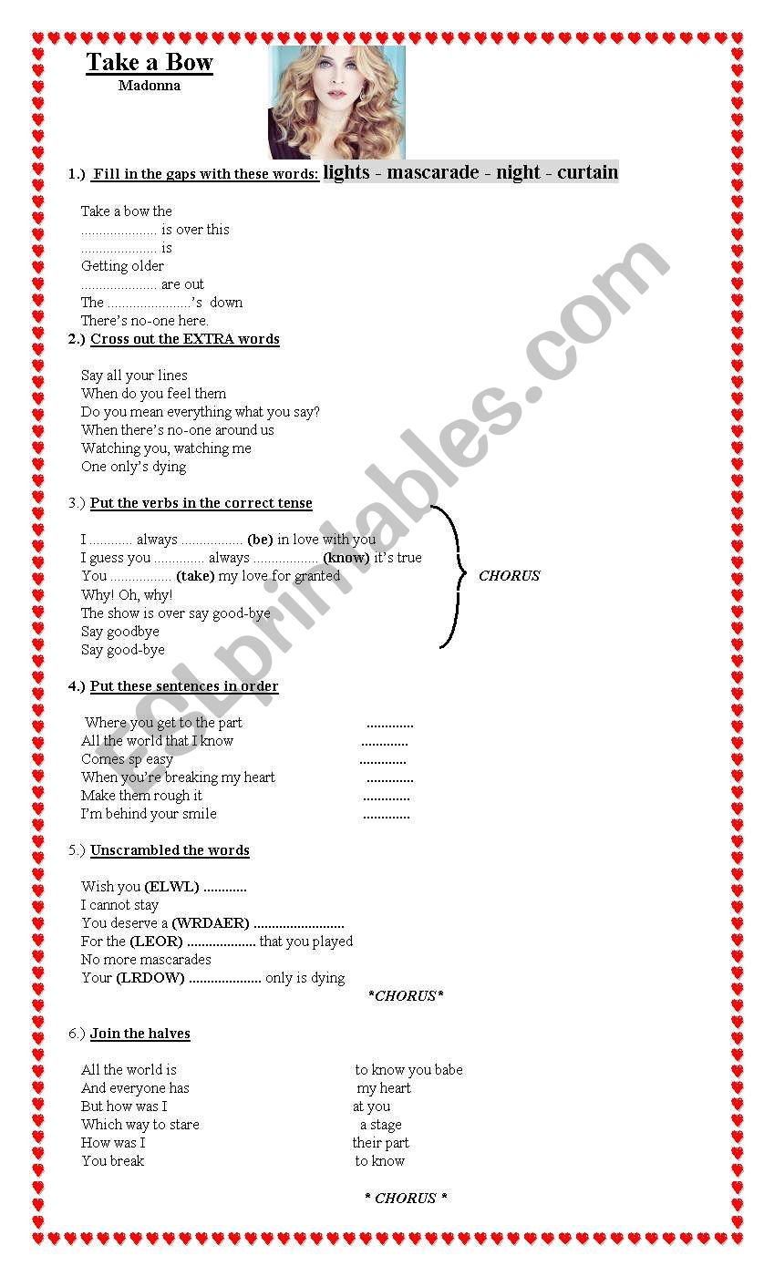 Take a Bow worksheet