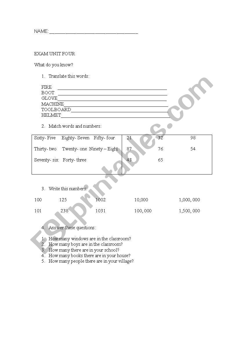 Exam for jobs worksheet