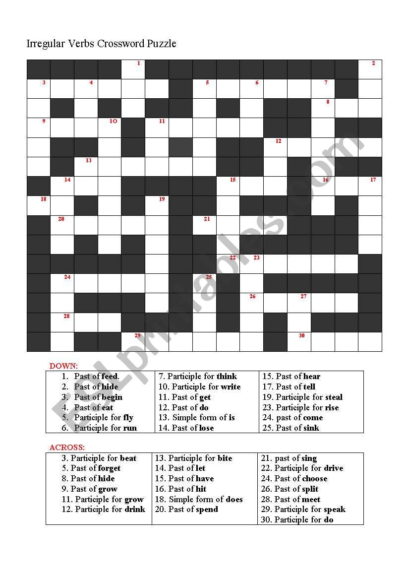 Irregular Verb Crossword puzzle