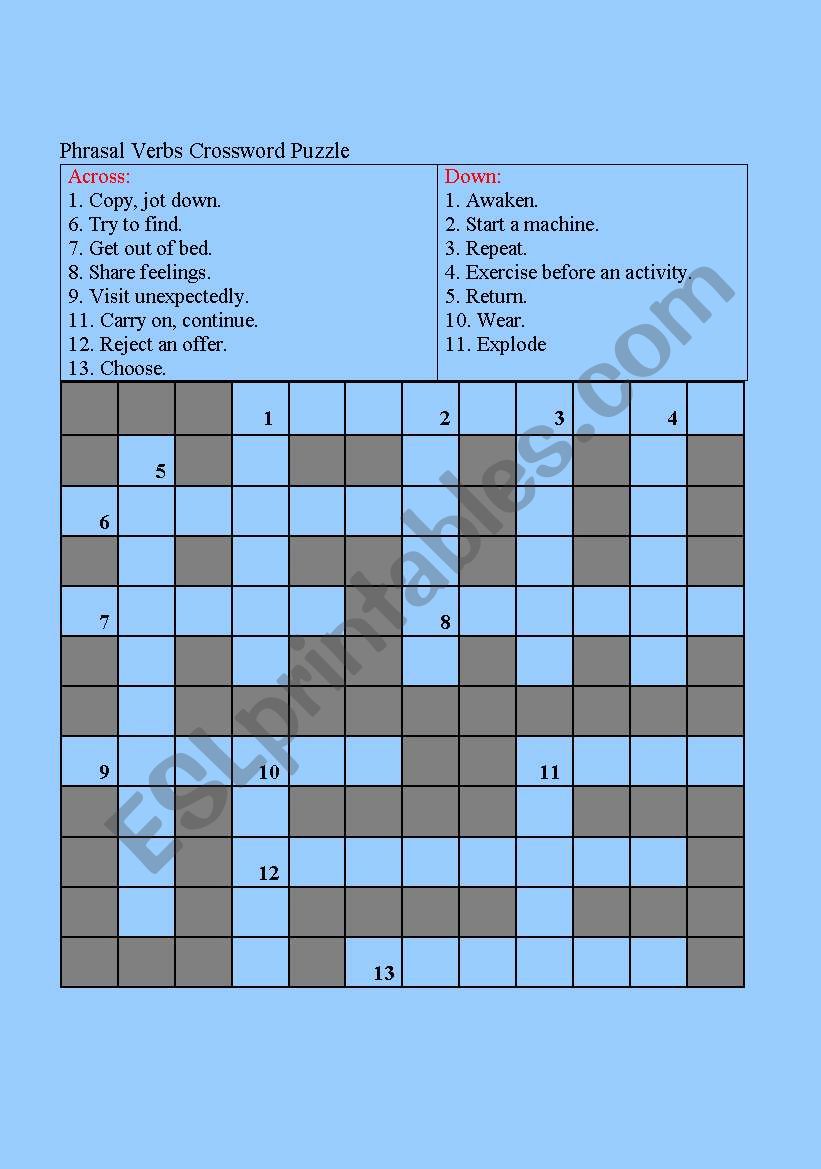 Phrasal Verbs Crossword pussle