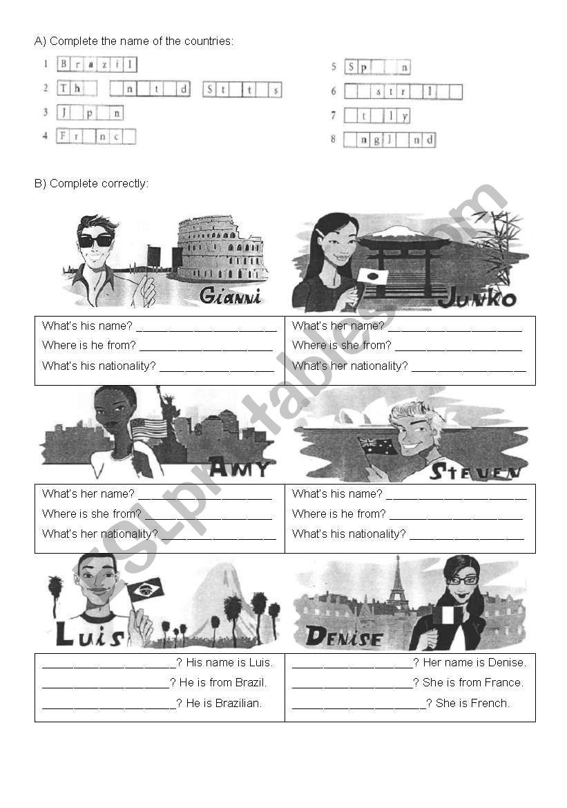 Countries and nationalities worksheet