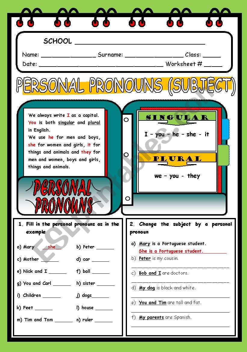 PERSONAL PRONOUNS - SUBJECT worksheet