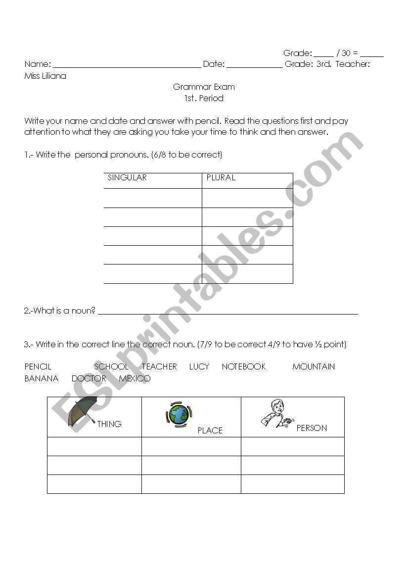 English exam worksheet