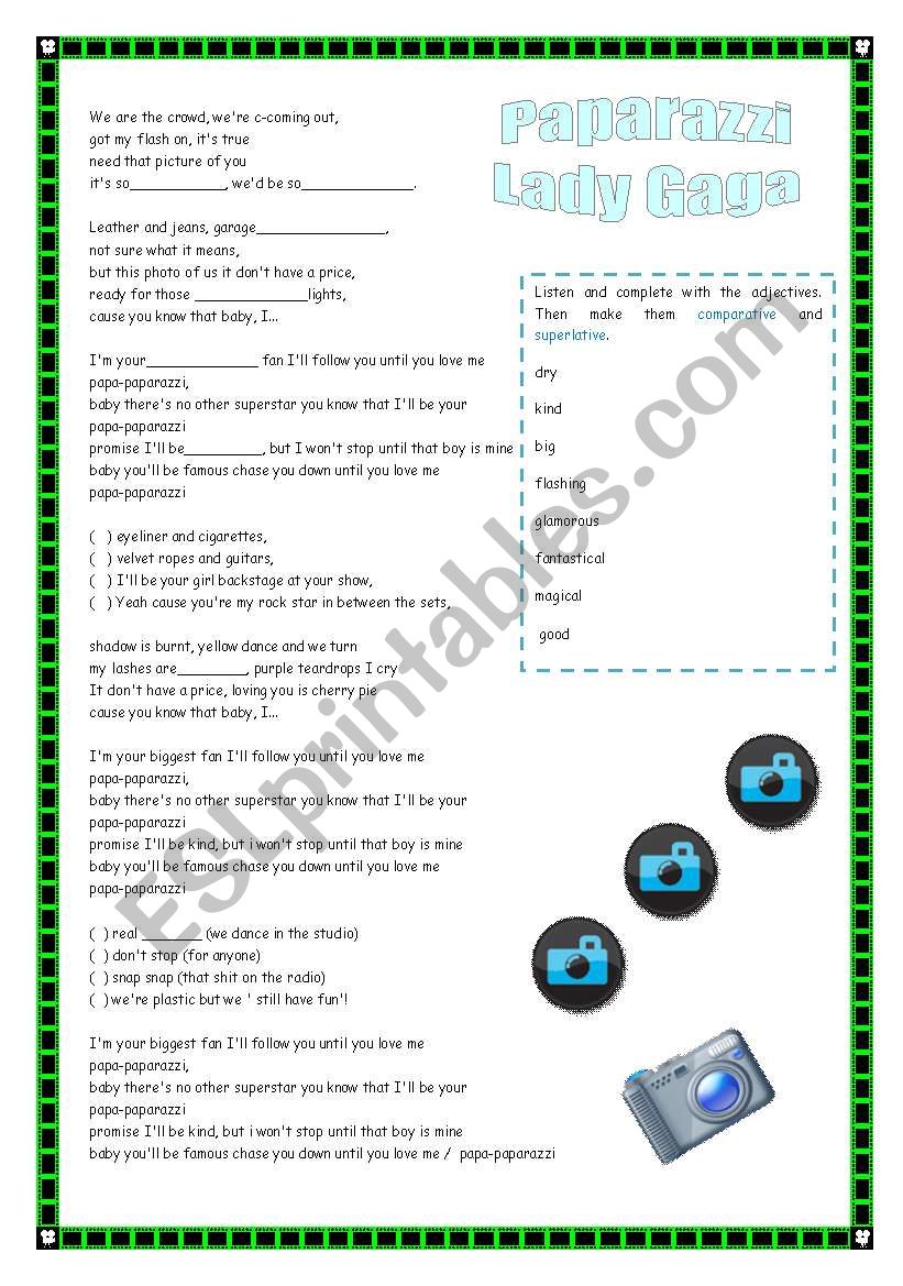 PAPARAZZI - Lady Gaga worksheet