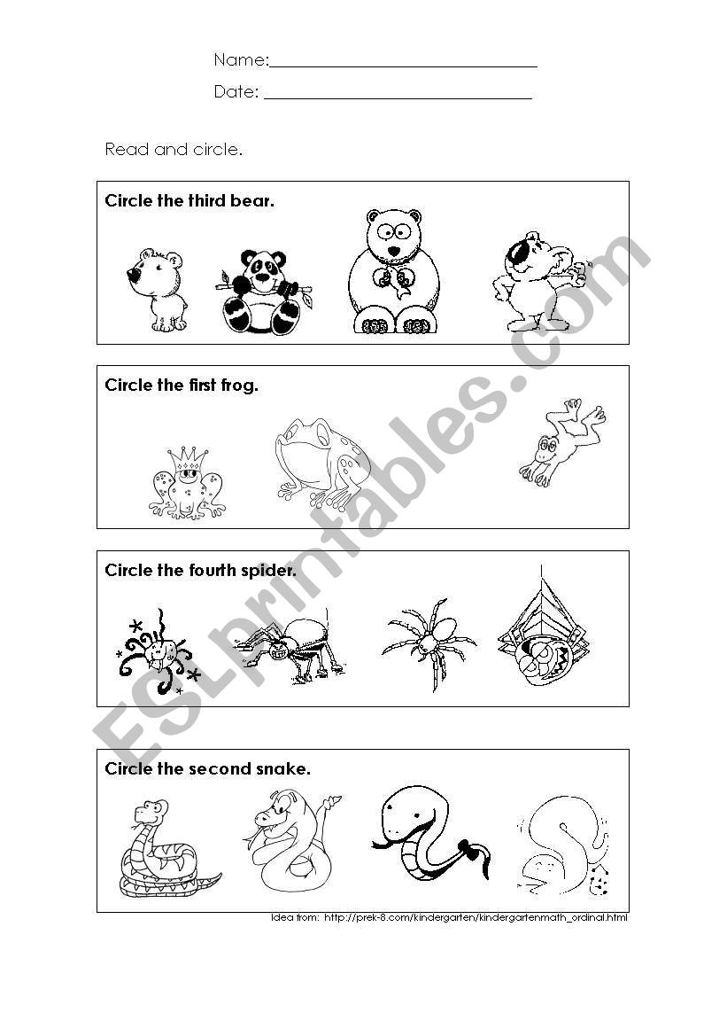 Ordinal numbers worksheet