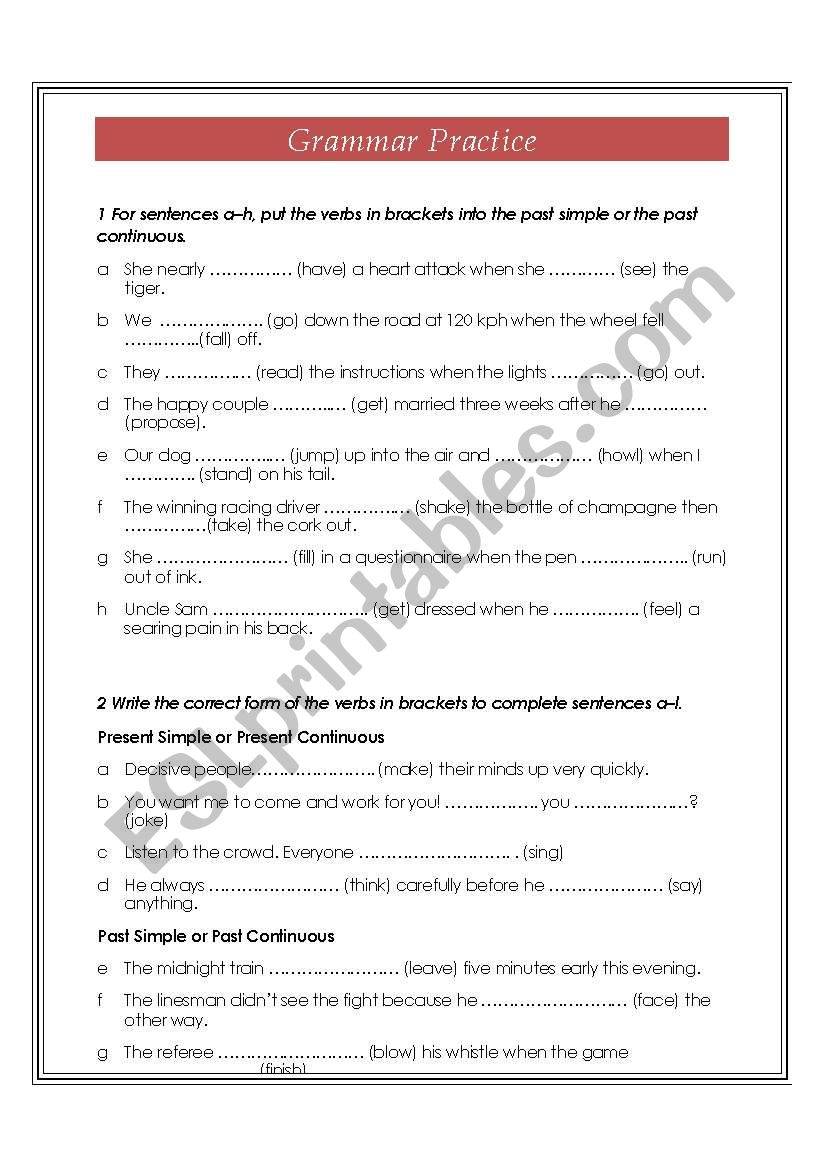 TENSES GRAMMAR PRACTICE worksheet