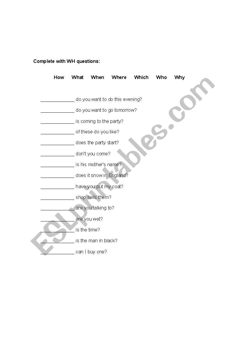 wh questions worksheet