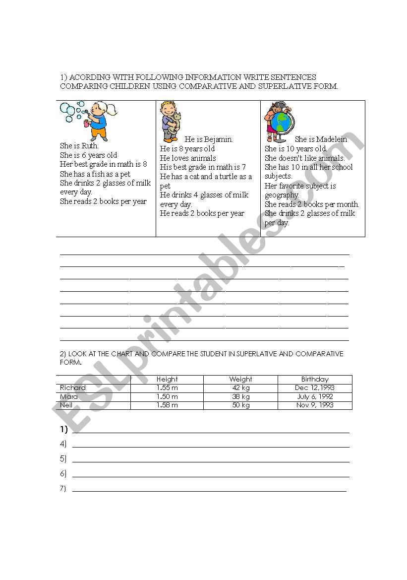 Comparstive and superlative worksheet