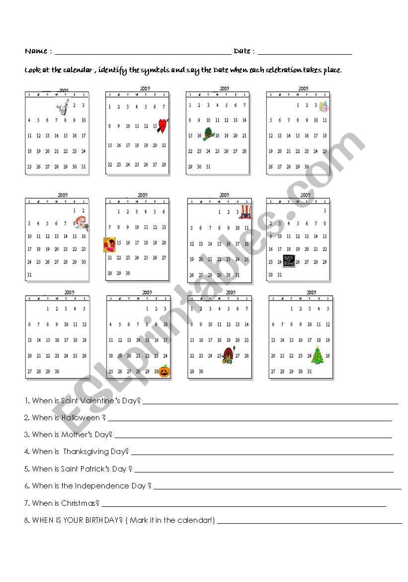 The calendar and the date worksheet
