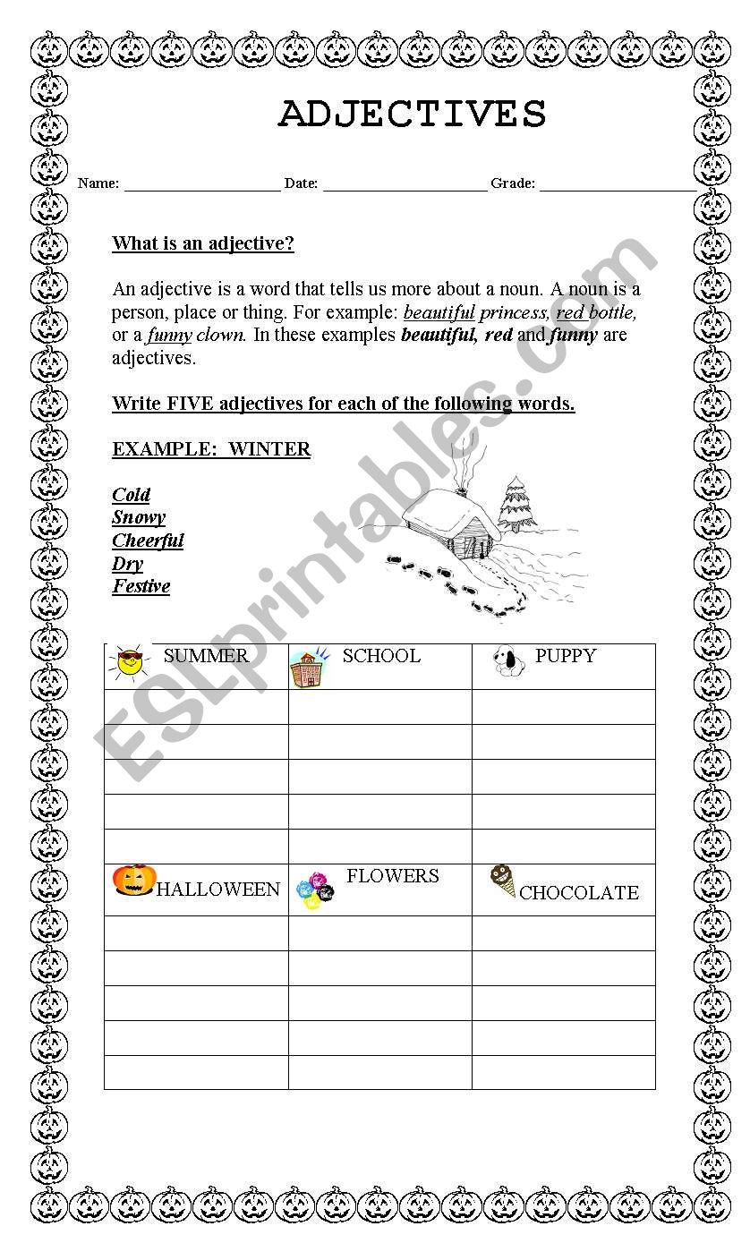 Quick adjectives worksheet