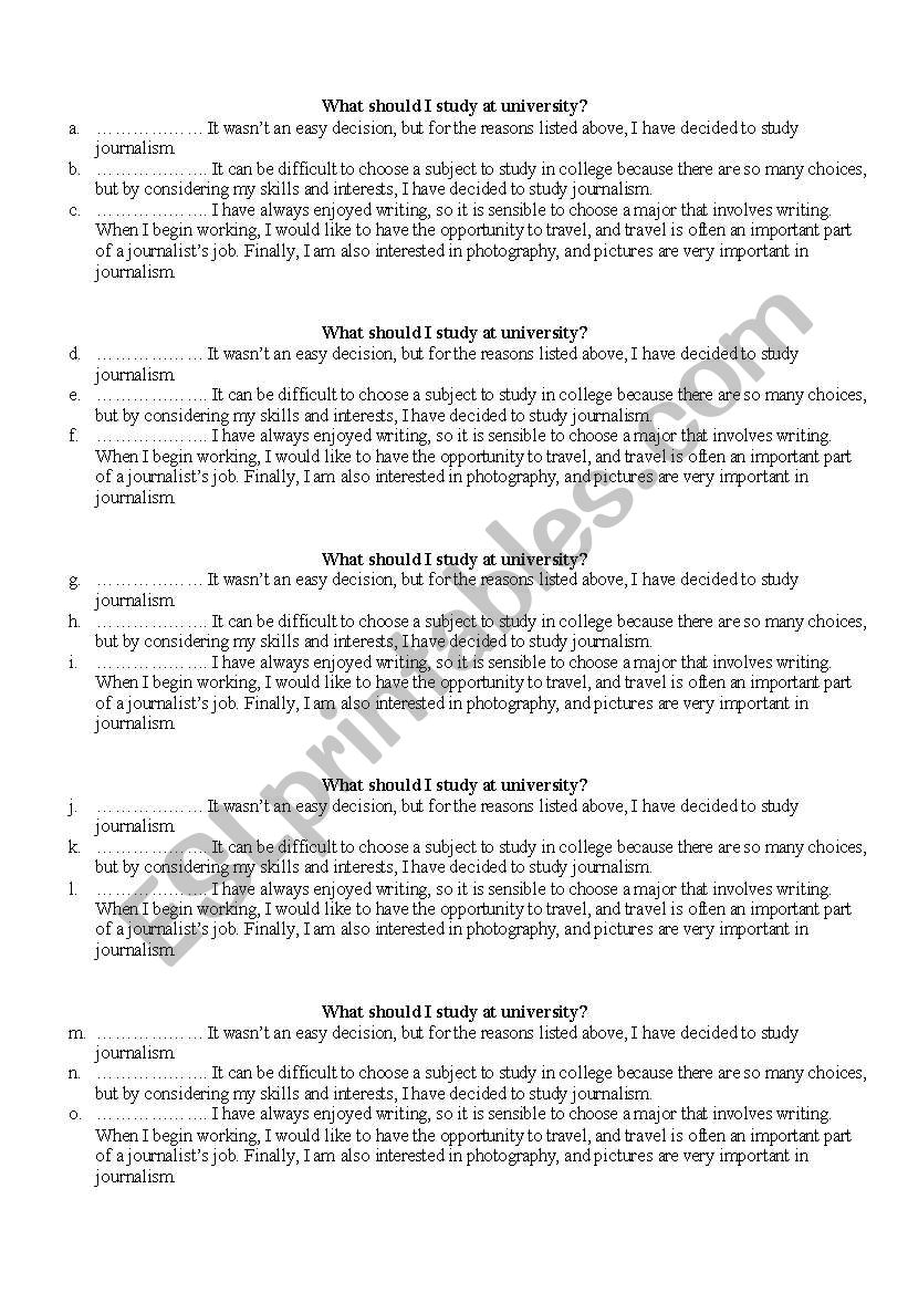 Writing activities worksheet