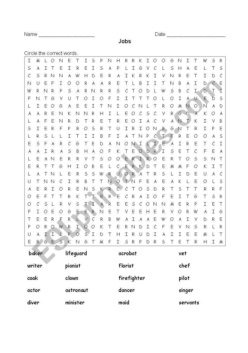 Occupations Word Search (Graded)