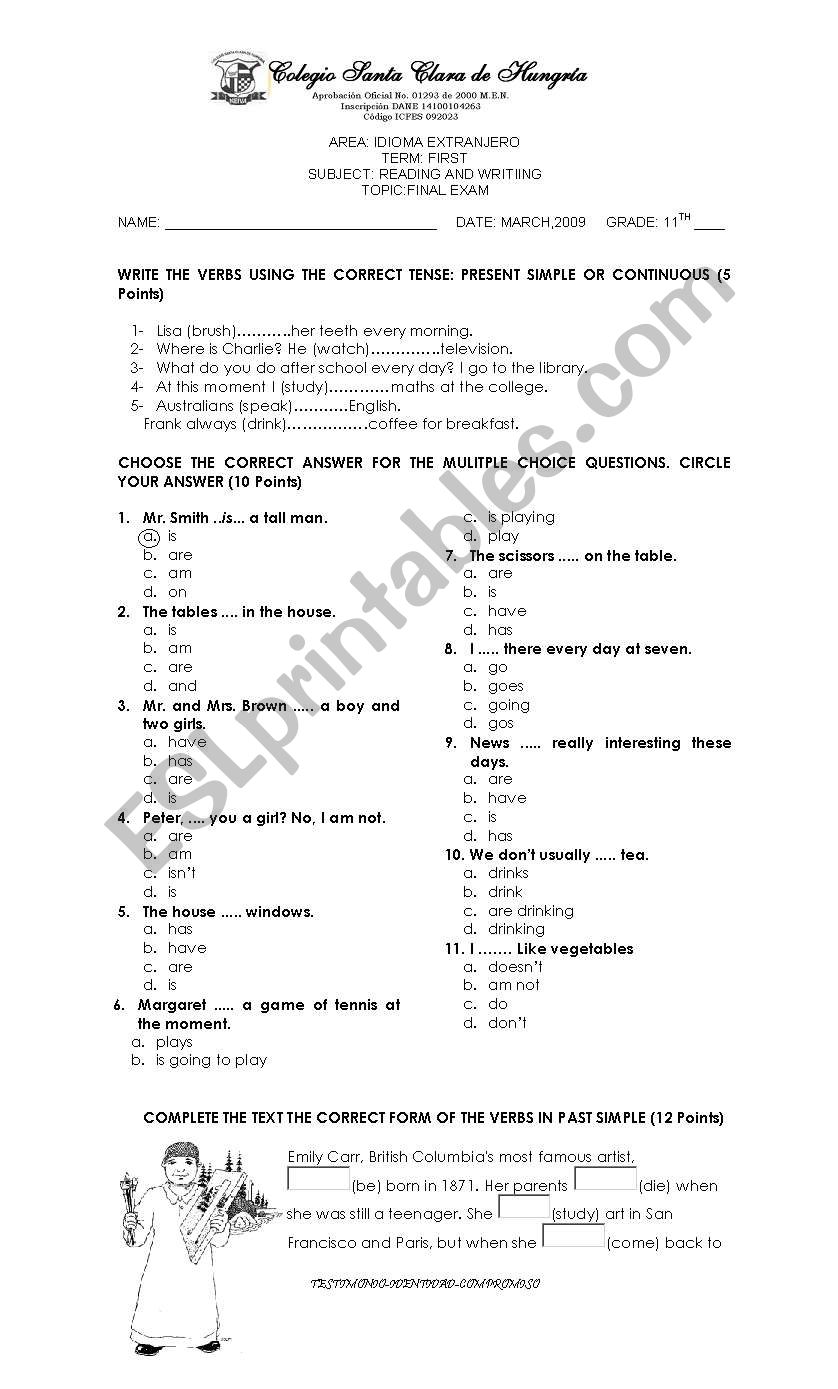 Examen sobre tiempos verbales bsicos