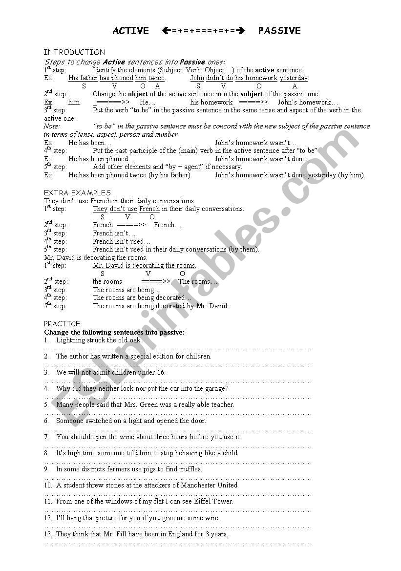 active and passive voice worksheet