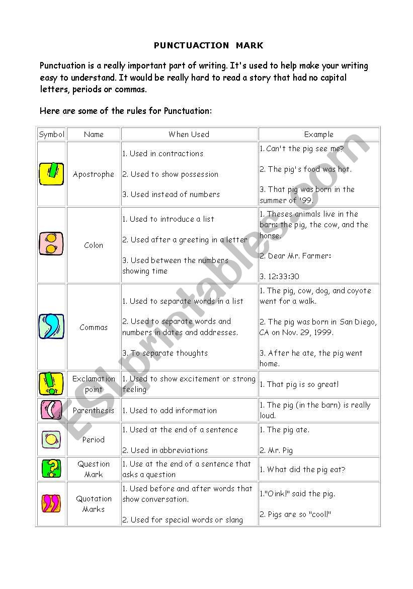 PUNTUACTION MARK worksheet