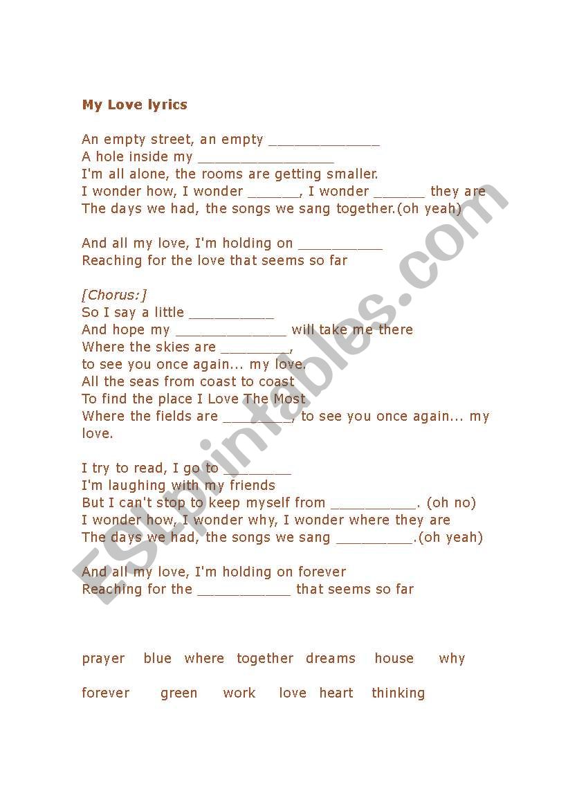 Song worksheet worksheet