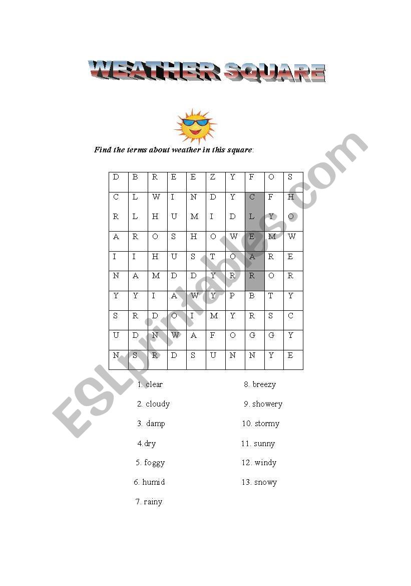 Weather square worksheet