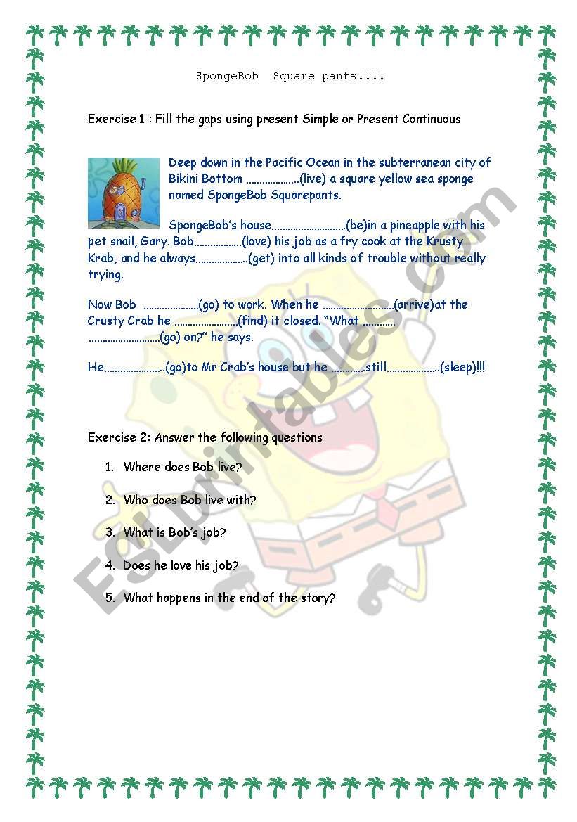 Sponge Bob teaches tenses! worksheet