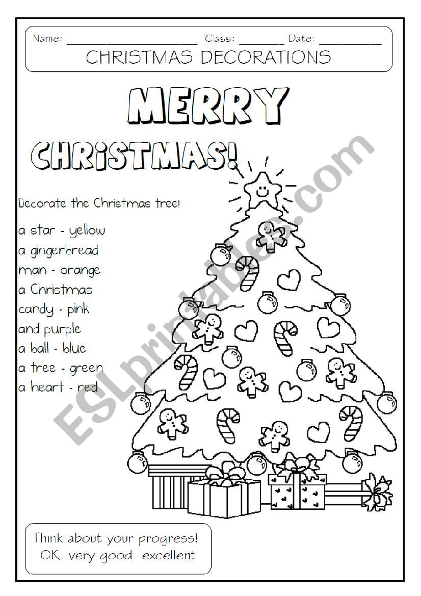 Decorate the Christmas tree worksheet