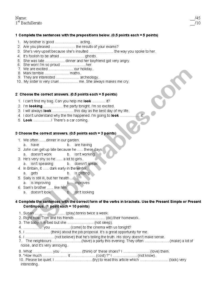 first bachillerato revision worksheet