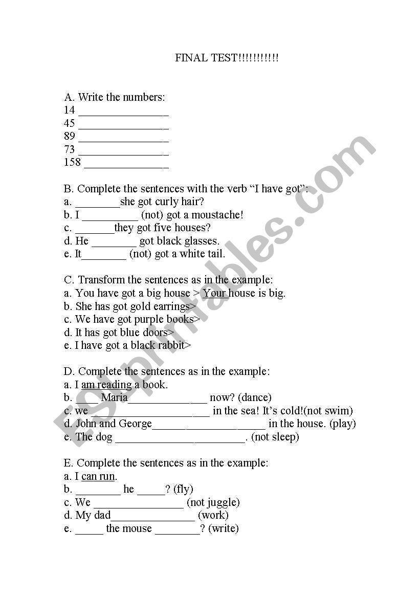 FINAL TEST worksheet