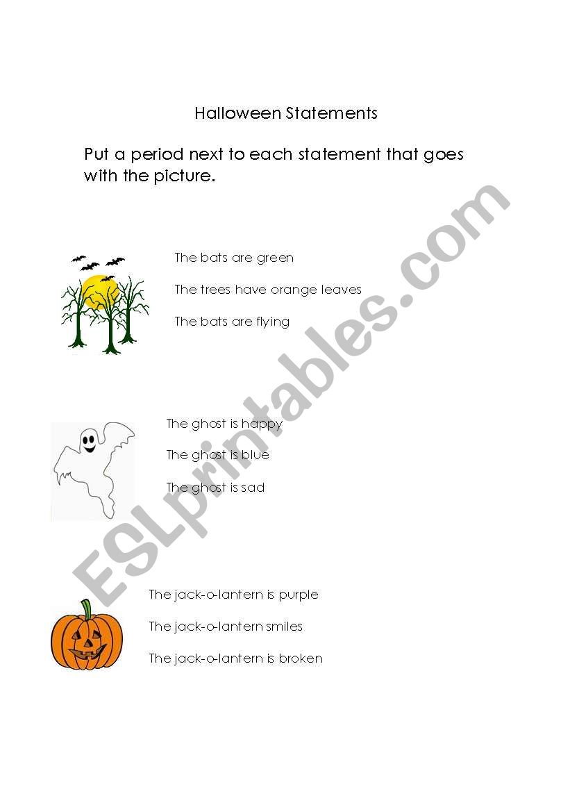 Halloween Statements worksheet