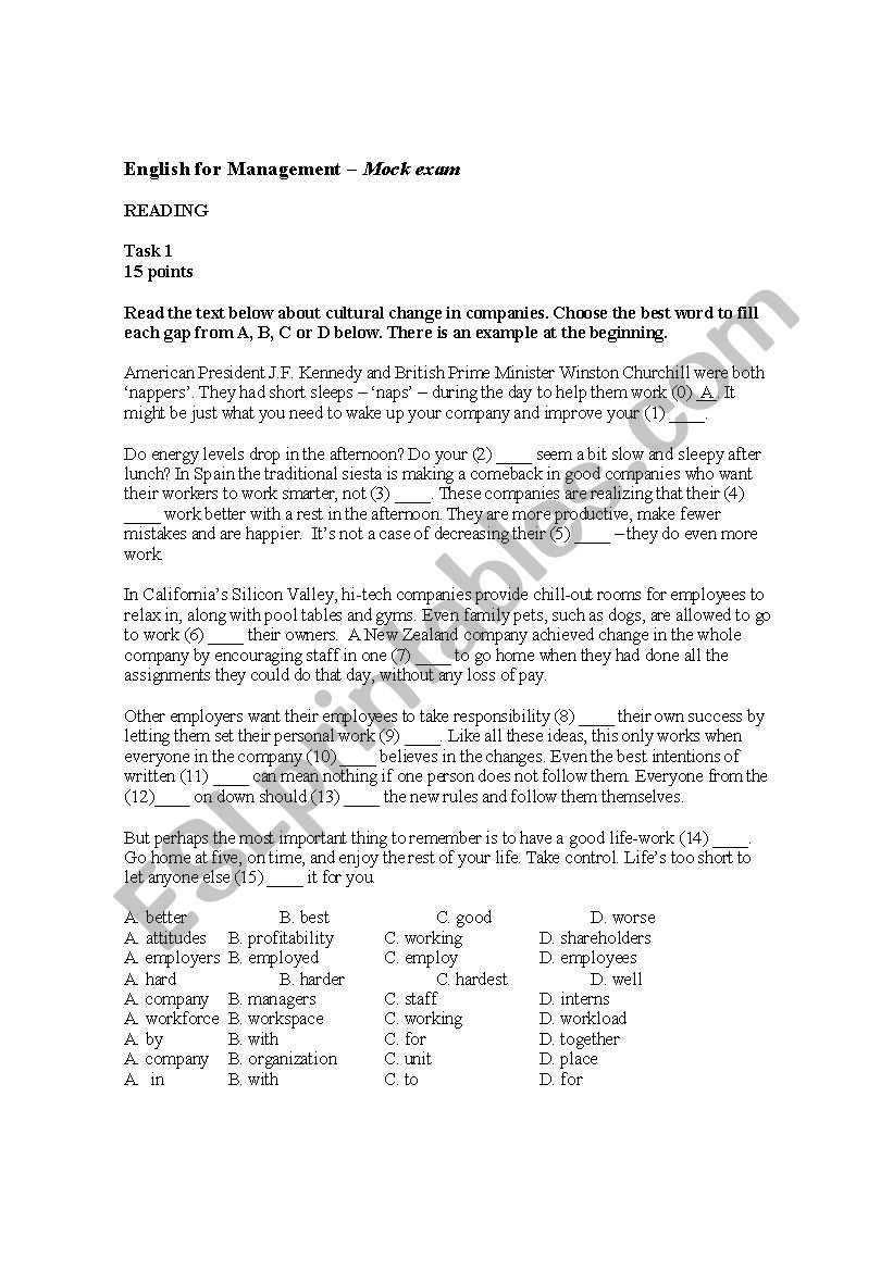 English for Management worksheet