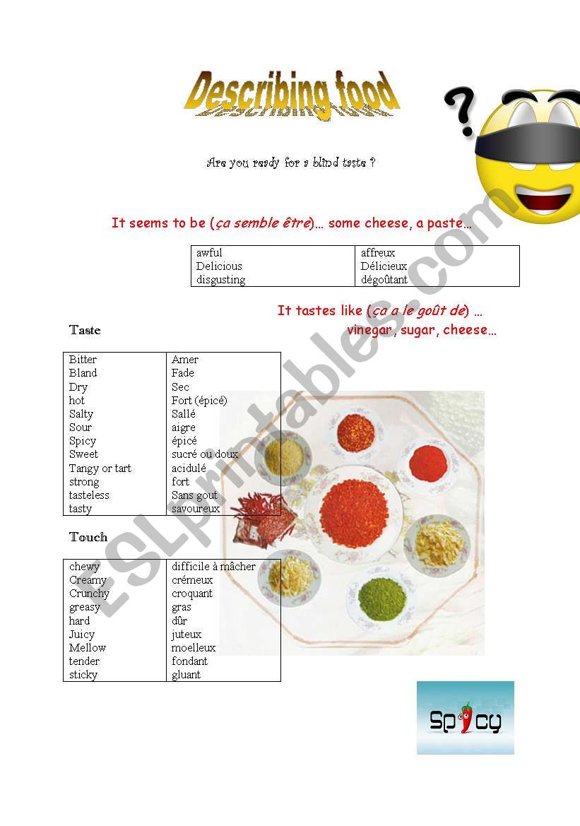Food Adjectives describing Food ESL Worksheet By Dbrun