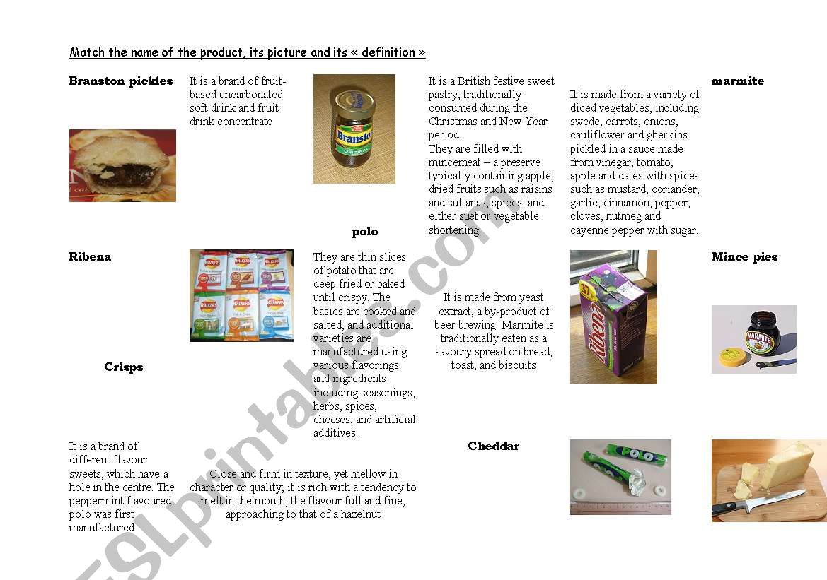 British food/ blind taste worksheet