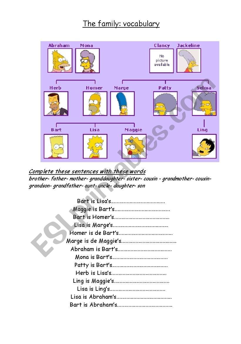 The family vocabulary worksheet