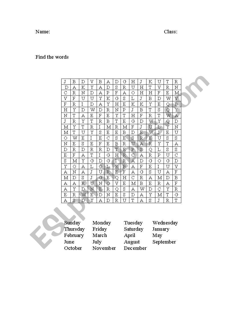 Days and Months worksheet