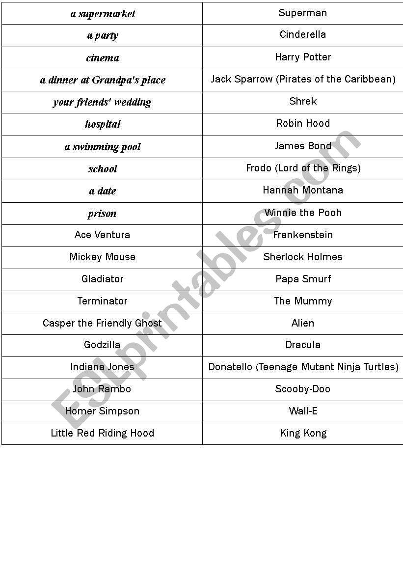 Film characters dialogues worksheet