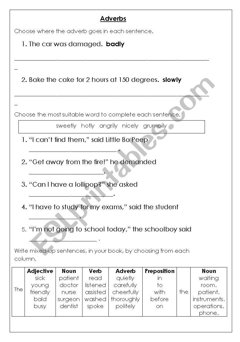 aDVERBS worksheet