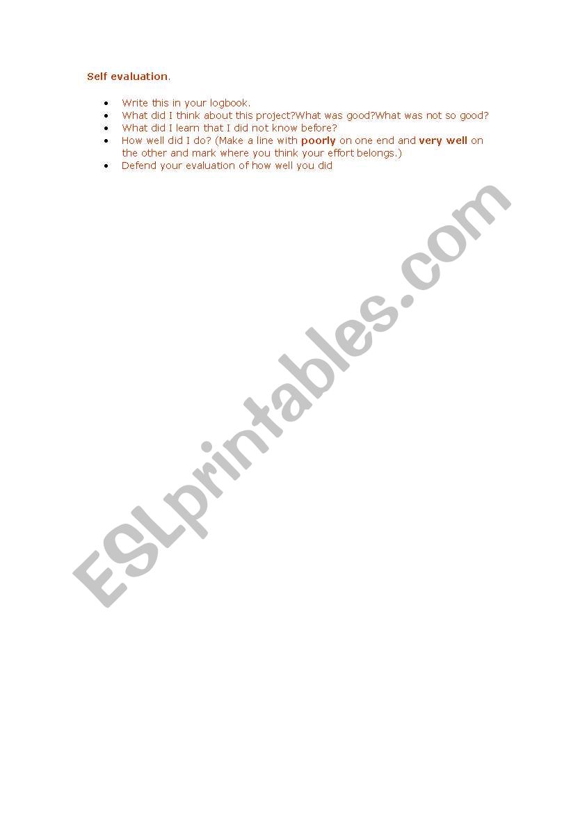 Self evaluation - for logbooks