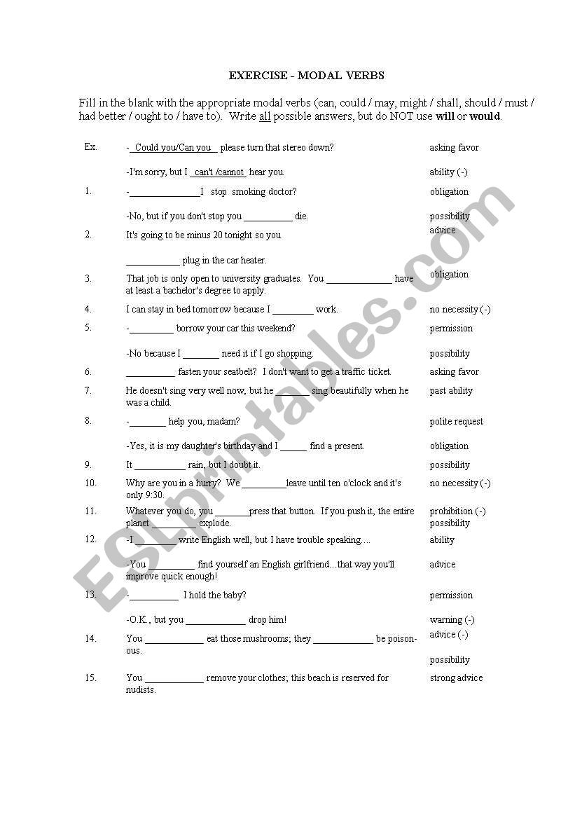 modal verb exercise worksheet