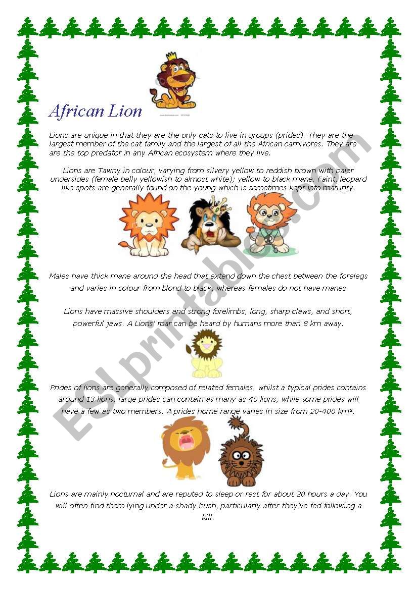 African lion worksheet
