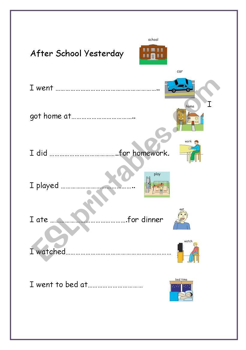 After School Yesterday worksheet