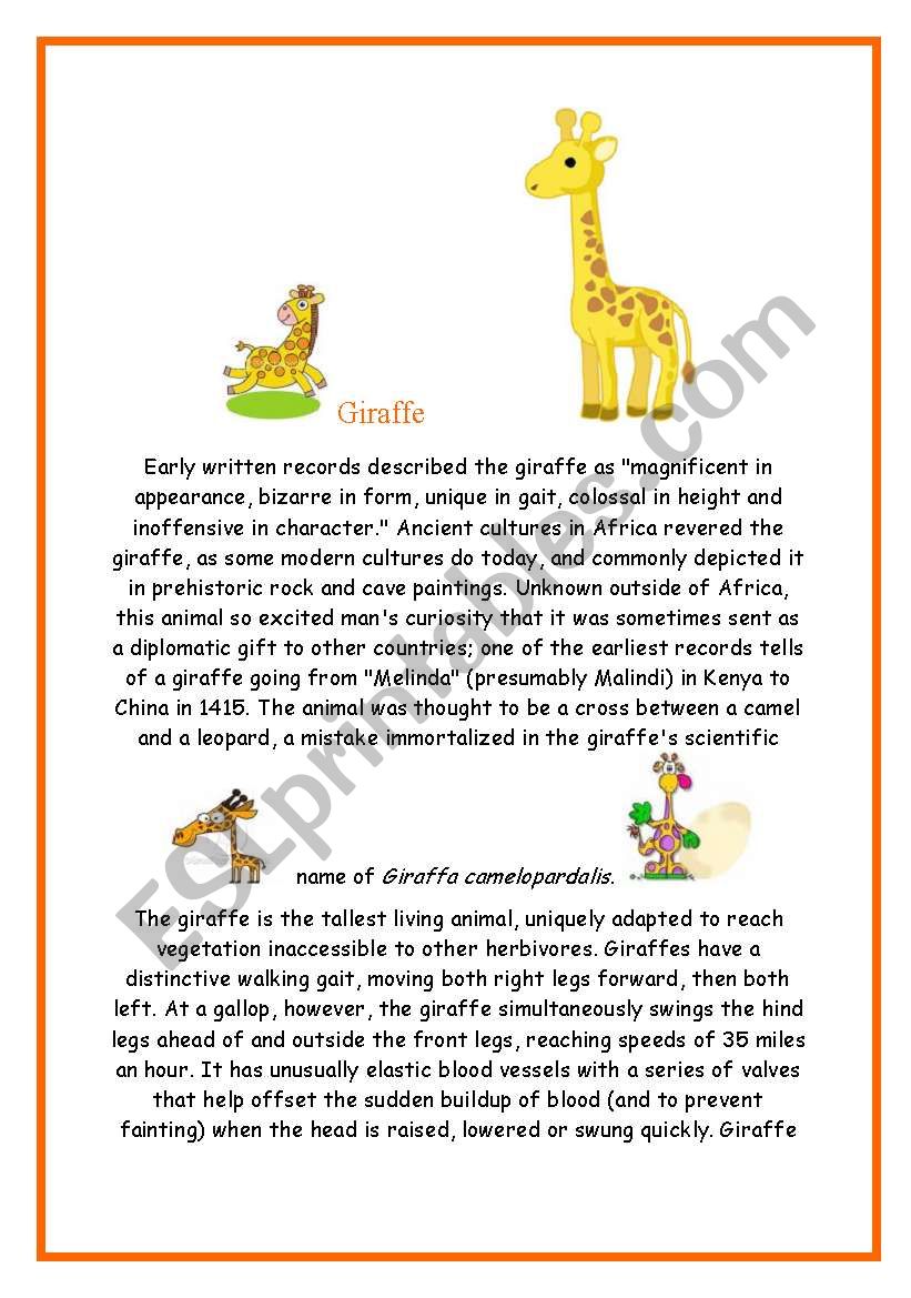 Giraffe worksheet