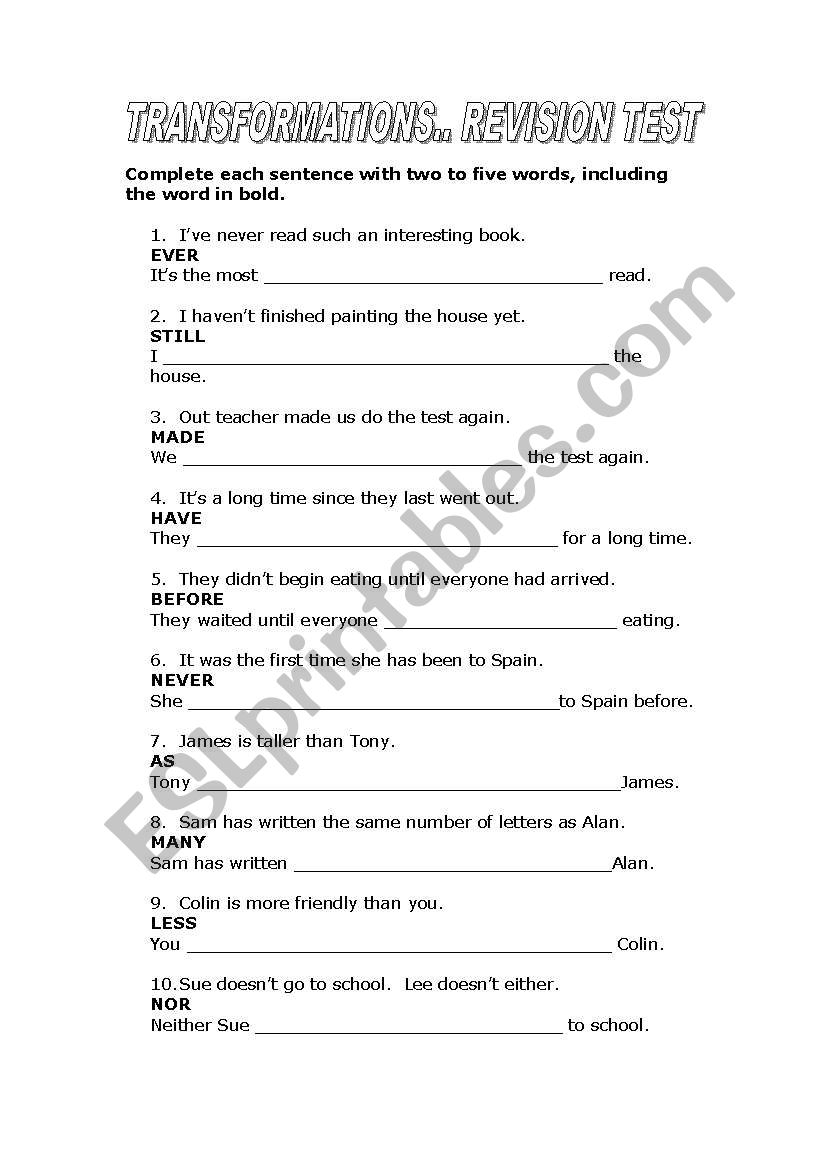 transformations 2 worksheet