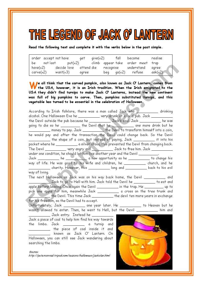 LEGEND OF JACK O LANTERN ESL Worksheet By Abba