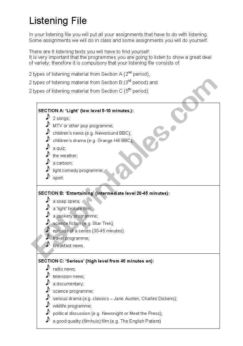 Listening File worksheet